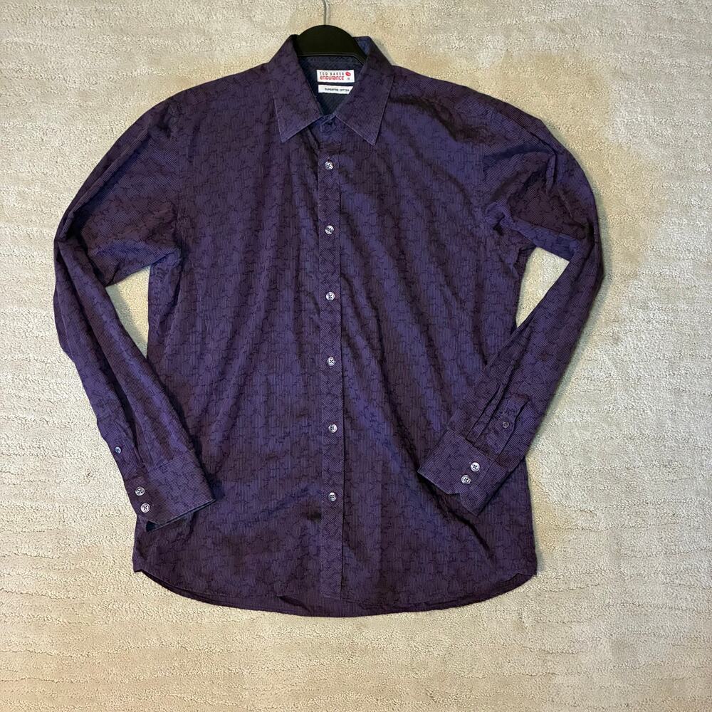 Ted Baker Endurance 16 Superfine Cotton Purple Preppy Button Down Dark Academia